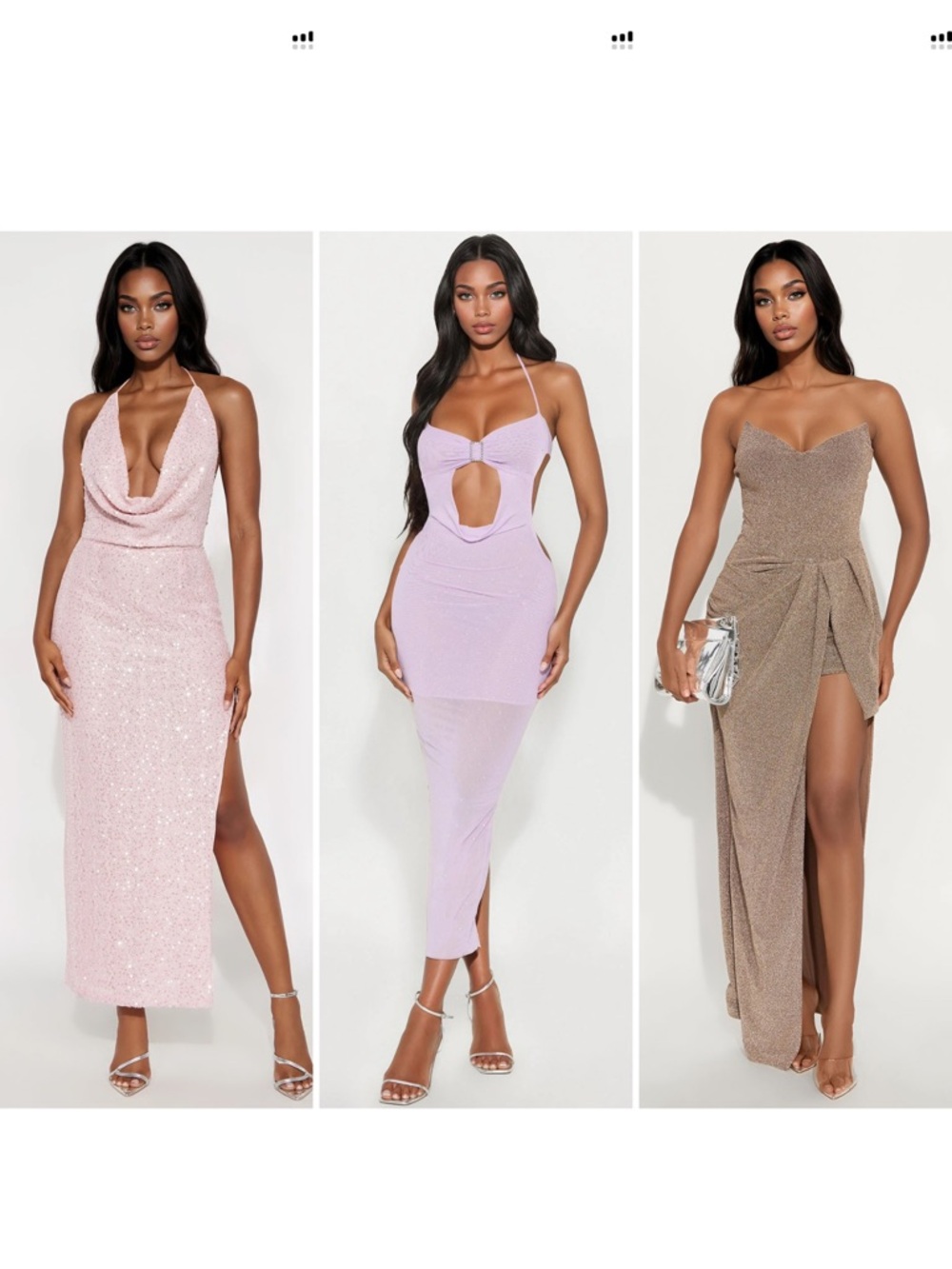 Fashion Nova Sequin Pink, Lilac & Gold Maxi Dress Bundle | Size M